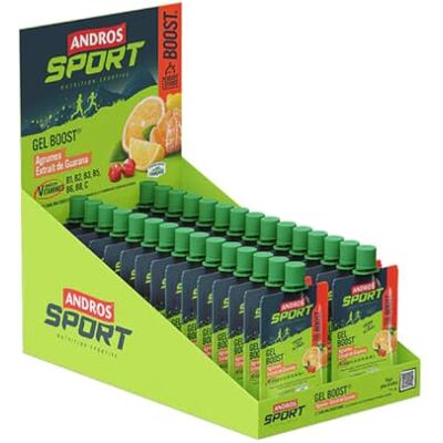 Andros sport Gel Boost (30x40g) Gels énergétiques Riche en fruits et en glucides Agrumes Guarana - Publicité Andros sport Gel Boost (30x40g) Gels énergétiques Riche en fruits et en glucides Agrumes Guarana - Publicité