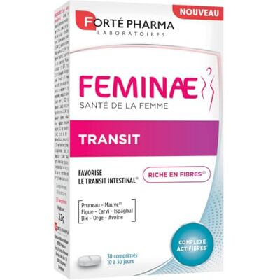 Forté Pharma Feminae Transit Désagréments digestifs, Constipation adulte Fibres (Avoine, Orge, Blé), Pruneau, Figue, Mauve, Ispaghul (Psyllium) Transit facilité 30 comprimés, 1-3/jour - Publicité Forté Pharma Feminae Transit Désagréments digestifs, Constipation adulte Fibres (Avoine, Orge, Blé), Pruneau, Figue, Mauve, Ispaghul (Psyllium) Transit facilité 30 comprimés, 1-3/jour - Publicité