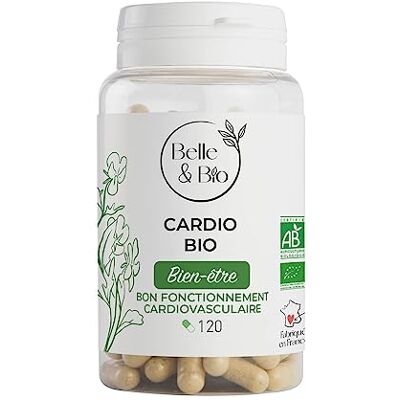 BIO + ACTION CARDIOVASCULAIRE & CHOLESTÉROL CARDIO BIO Ail, Aubépine, Olivier, Reine des Près Bio certifiés Ecocert 120 gélules Pilulier Fabriqué en France - Publicité BIO + ACTION CARDIOVASCULAIRE & CHOLESTÉROL CARDIO BIO Ail, Aubépine, Olivier, Reine des Près Bio certifiés Ecocert 120 gélules Pilulier Fabriqué en France - Publicité