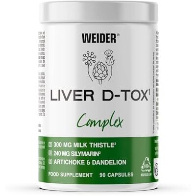 Weider Liver D-Tox Complex (90 gélules) Complexe d’extraits de Chardon-Marie avec 80% de Silymarine, Pissenlit et Artichaut, avec Choline et Vitamine B6, Végan (45 portions) - Publicité Weider Liver D-Tox Complex (90 gélules) Complexe d’extraits de Chardon-Marie avec 80% de Silymarine, Pissenlit et Artichaut, avec Choline et Vitamine B6, Végan (45 portions) - Publicité