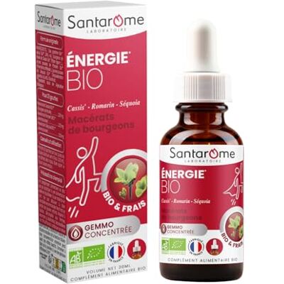BIO + SANTAROME Gemmo Énergie Bio Anti-Fatigue & Tonus 30 ml France Trio de bourgeons : Cassis, Romarin, Séquoia Bio, frais & cueillis à la main en France 25 gouttes par jour - Publicité BIO + SANTAROME Gemmo Énergie Bio Anti-Fatigue & Tonus 30 ml France Trio de bourgeons : Cassis, Romarin, Séquoia Bio, frais & cueillis à la main en France 25 gouttes par jour - Publicité