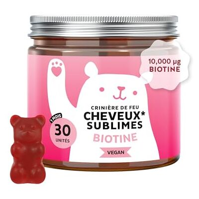 Bears with Benefits Crinière de Feu Cheveux Sublimes Gummies Biotine – Formule Renforcée – 10 000µg de Biotine, Zinc, Vitamines B6, C, E et Iode – 30 pièces (1 Mois), Végan - Publicité Bears with Benefits Crinière de Feu Cheveux Sublimes Gummies Biotine – Formule Renforcée – 10 000µg de Biotine, Zinc, Vitamines B6, C, E et Iode – 30 pièces (1 Mois), Végan - Publicité