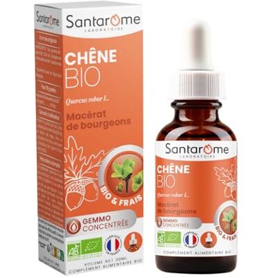 BIO + SANTAROME Gemmo Chêne Bio Tonus, Énergie & Vitalité 30 ml France Bourgeon de Chêne Pédonculé bio, frais & cueilli à la main en France Apporte vitalité 15 gouttes/jour pures ou diluées - Publicité BIO + SANTAROME Gemmo Chêne Bio Tonus, Énergie & Vitalité 30 ml France Bourgeon de Chêne Pédonculé bio, frais & cueilli à la main en France Apporte vitalité 15 gouttes/jour pures ou diluées - Publicité