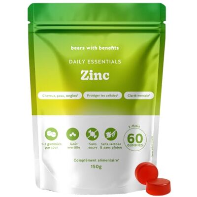 Bears with Benefits Gummies Zinc 25mg – Contribue au Maintien de Cheveux, Ongles, Peau Normaux, Soutien du Système Immunitaire et de la Fonction Cognitive – 60 pièces (2 mois) – Sans Sucre, Vegan – - Publicité Bears with Benefits Gummies Zinc 25mg – Contribue au Maintien de Cheveux, Ongles, Peau Normaux, Soutien du Système Immunitaire et de la Fonction Cognitive – 60 pièces (2 mois) – Sans Sucre, Vegan – - Publicité