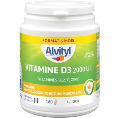 Alvityl Vitamine D3 2000 UI Cure de 6 mois Vitamines D3, C, ZINC 1 comprimé par jour Dès 18 ans - Publicité Alvityl Vitamine D3 2000 UI Cure de 6 mois Vitamines D3, C, ZINC 1 comprimé par jour Dès 18 ans - Publicité
