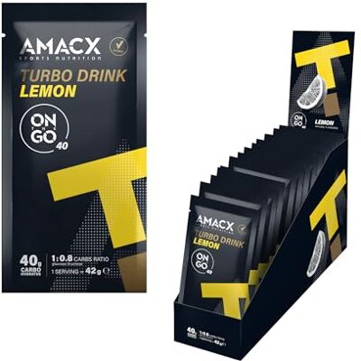 Amacx Turbo Drink Poudre pour Sportifs – paquet de 12 – Boisson Isotonique Hydratation – Boisson Energisante avec Électrolytes – Mélange de Glucides avec Electrolyte et Sels Minéraux – Citron - Publicité Amacx Turbo Drink Poudre pour Sportifs – paquet de 12 – Boisson Isotonique Hydratation – Boisson Energisante avec Électrolytes – Mélange de Glucides avec Electrolyte et Sels Minéraux – Citron - Publicité
