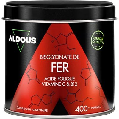BIO + Fer Bisglycinate 14 mg + Vitamine C, B12 et Acide Folique 400 Comprimés Fer Complément Alimentaire avec Vitamine C Anti-fatigue Tolérance Optimale Haute Absorption Aldous - Publicité BIO + Fer Bisglycinate 14 mg + Vitamine C, B12 et Acide Folique 400 Comprimés Fer Complément Alimentaire avec Vitamine C Anti-fatigue Tolérance Optimale Haute Absorption Aldous - Publicité