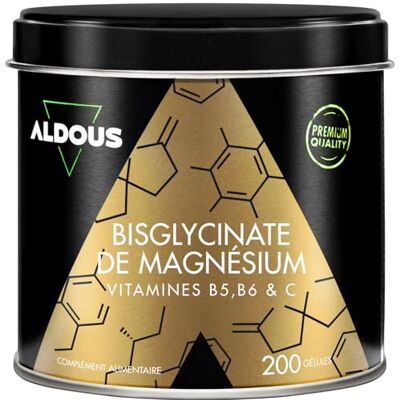 BIO + Bisglycinate de Magnésium 200 Capsules Vitamine C, B6, B5 Magnésium hautement biodisponible Vitamines pour la fatigue Os et Articulations, Muscles ALDOUS - Publicité BIO + Bisglycinate de Magnésium 200 Capsules Vitamine C, B6, B5 Magnésium hautement biodisponible Vitamines pour la fatigue Os et Articulations, Muscles ALDOUS - Publicité