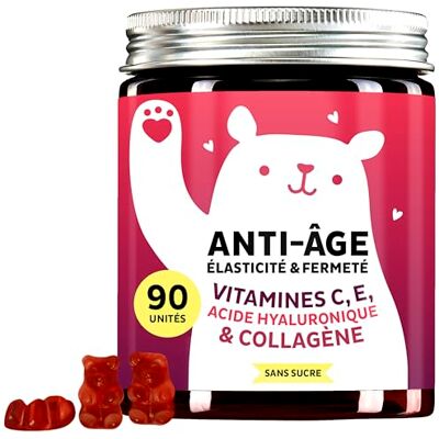 Bears with Benefits Gummies Collagène & Acide Hyaluronique Anti-Âge Vitamines – Soutien Beauté Antioxydant – 2500mg de Collagène, Acide Hyaluronique, Vitamine C, E, CoQ10 – 90 unités, Sans Sucre, - Publicité Bears with Benefits Gummies Collagène & Acide Hyaluronique Anti-Âge Vitamines – Soutien Beauté Antioxydant – 2500mg de Collagène, Acide Hyaluronique, Vitamine C, E, CoQ10 – 90 unités, Sans Sucre, - Publicité