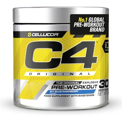 Cellucor Poudre pré-entraînement C4 Original framboise bleue glacée Boisson énergisante pré-entraînement 150 mg de caféine + bêta-alanine + monohydrate de créatine 30 portions - Publicité Cellucor Poudre pré-entraînement C4 Original framboise bleue glacée Boisson énergisante pré-entraînement 150 mg de caféine + bêta-alanine + monohydrate de créatine 30 portions - Publicité