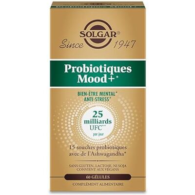 SOLGAR Probiotiques Mood+ Ashwagandha KSM-66, 25 Milliards UFC 60 Gélules 25 Milliards UFC Garantis, Microbiote Intestinal, Anti-Stress, 15 Souches Probiotiques Vivantes, Complément Alimentaire - Publicité SOLGAR Probiotiques Mood+ Ashwagandha KSM-66, 25 Milliards UFC 60 Gélules 25 Milliards UFC Garantis, Microbiote Intestinal, Anti-Stress, 15 Souches Probiotiques Vivantes, Complément Alimentaire - Publicité