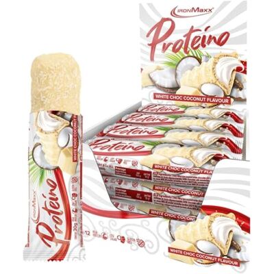 IronMaxx Barre protéinée Proteino Chocolat blanc noix de coco 12 x 30 g – barres protéinées façon gaufrette, barre proteine faible en sucre, snack protéiné sans gluten pour fitness - Publicité IronMaxx Barre protéinée Proteino Chocolat blanc noix de coco 12 x 30 g – barres protéinées façon gaufrette, barre proteine faible en sucre, snack protéiné sans gluten pour fitness - Publicité