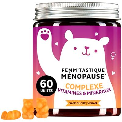 Bears with Benefits Femm'tastique Ménopause Complexe vitamines et Minéraux Vitamine C, D, E, Vitamines B, Zinc, Huile de graine de lin, CoQ10, Acide Hyaluronique 60 unités Vegan, Sans Sucre - Publicité Bears with Benefits Femm'tastique Ménopause Complexe vitamines et Minéraux Vitamine C, D, E, Vitamines B, Zinc, Huile de graine de lin, CoQ10, Acide Hyaluronique 60 unités Vegan, Sans Sucre - Publicité