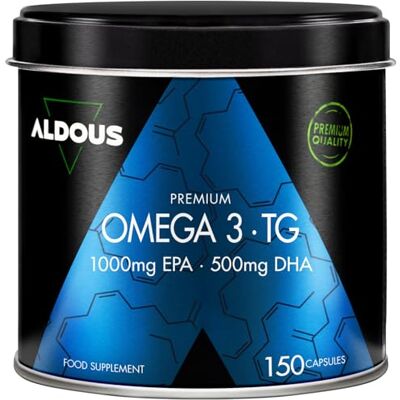 BIO + Omega 3 DHA EPA Huile de Poisson 1000 mg EPA et 500 mg de DHA 150 capsules Haute biodisponibilité 1500 mg d'oméga 3 Huile sous forme de triglycérides Pression artérielle, cerveau, vision - Publicité BIO + Omega 3 DHA EPA Huile de Poisson 1000 mg EPA et 500 mg de DHA 150 capsules Haute biodisponibilité 1500 mg d'oméga 3 Huile sous forme de triglycérides Pression artérielle, cerveau, vision - Publicité