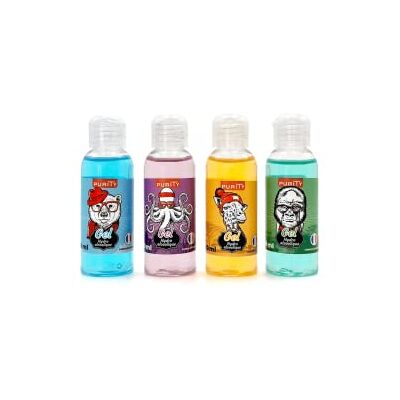 Purity 4 Mini-flacons de gel hydroalcoolique PARFUM Cola, Abricot, Bubble gum, Vanille Coco - Publicité Purity 4 Mini-flacons de gel hydroalcoolique PARFUM Cola, Abricot, Bubble gum, Vanille Coco - Publicité
