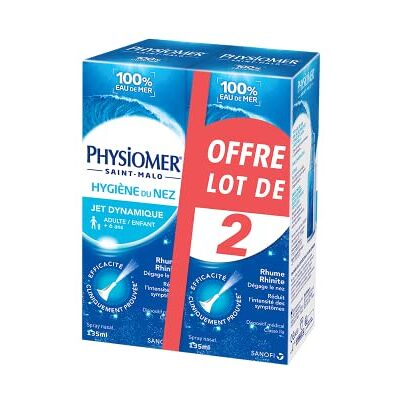 PHYSIOMER Jet Dynamique Spray Nasal 100% Eau de Mer Dispositif Médical Hygiène et Dégage Le Nez Facilite l'Élimination du Mucus à Partir de 6 Ans Lot de 2 Format 135ml - Publicité PHYSIOMER Jet Dynamique Spray Nasal 100% Eau de Mer Dispositif Médical Hygiène et Dégage Le Nez Facilite l'Élimination du Mucus à Partir de 6 Ans Lot de 2 Format 135ml - Publicité