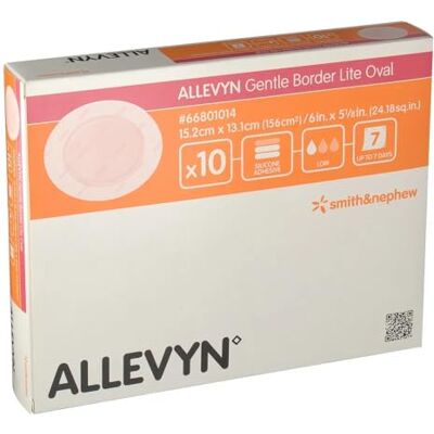 Smith & Nephew ALLEVYN Gentle Border Lite Oval, 15,2 cm x 13,1 cm, pansement en mousse de silicone à adhérence douce, lot de 10 pièces - Publicité Smith & Nephew ALLEVYN Gentle Border Lite Oval, 15,2 cm x 13,1 cm, pansement en mousse de silicone à adhérence douce, lot de 10 pièces - Publicité