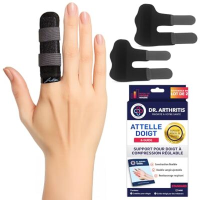 Dr. Arthritis Attelle Doigt à Compression Réglable pour Entorses, Doigt à Ressaut, Arthrite, Douleurs, Tendinites, Récupération, Pour Index, Majeur, Annulaire & Auriculaire (Lot de 2, Noir, Taille Standard) - Publicité Dr. Arthritis Attelle Doigt à Compression Réglable pour Entorses, Doigt à Ressaut, Arthrite, Douleurs, Tendinites, Récupération, Pour Index, Majeur, Annulaire & Auriculaire (Lot de 2, Noir, Taille Standard) - Publicité