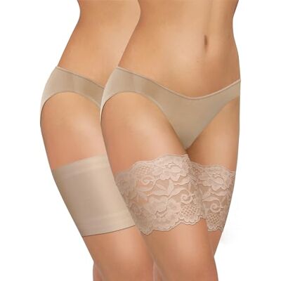 sesto senso 2 Paires Bandes de Cuisses Dentelle et Lisse Protège-Cuisse Elastiques Antidérapant Silicone Bande Beige 75-80 XXL - Publicité sesto senso 2 Paires Bandes de Cuisses Dentelle et Lisse Protège-Cuisse Elastiques Antidérapant Silicone Bande Beige 75-80 XXL - Publicité