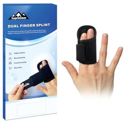 supregear Attelle Deux Doigts (Lot de 1), Bande Buddy Ajustable pour Doigts Cassés ou Entorsés Index Majeur Annulaire Auriculaire, Manchon Double Doigt Soutien Articulaire, Noir - Publicité supregear Attelle Deux Doigts (Lot de 1), Bande Buddy Ajustable pour Doigts Cassés ou Entorsés Index Majeur Annulaire Auriculaire, Manchon Double Doigt Soutien Articulaire, Noir - Publicité