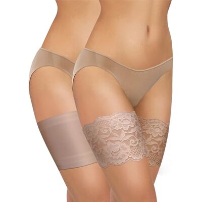 sesto senso 2 Paires Bandes de Cuisses Dentelle et Lisse Protège-Cuisse Elastiques Antidérapant Silicone Bande Beige nu 70-75 XL - Publicité sesto senso 2 Paires Bandes de Cuisses Dentelle et Lisse Protège-Cuisse Elastiques Antidérapant Silicone Bande Beige nu 70-75 XL - Publicité