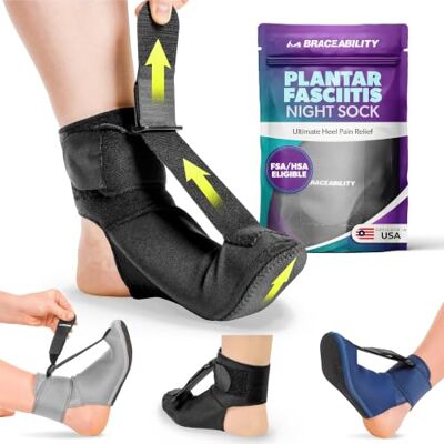 BraceAbility Chaussette de nuit pour fasciite plantaire Attelle de botte d'étirement souple pour dormir, tendon d'Achille Support de pied Attelle et talon Soulagement de la douleur au talon (grand) - Publicité BraceAbility Chaussette de nuit pour fasciite plantaire Attelle de botte d'étirement souple pour dormir, tendon d'Achille Support de pied Attelle et talon Soulagement de la douleur au talon (grand) - Publicité