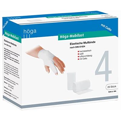 Höga -Mubilast Lot de 20 bandes de gaze élastique/de fixation étirables 4 cm x 4 m, DIN 61634 - Publicité Höga -Mubilast Lot de 20 bandes de gaze élastique/de fixation étirables 4 cm x 4 m, DIN 61634 - Publicité