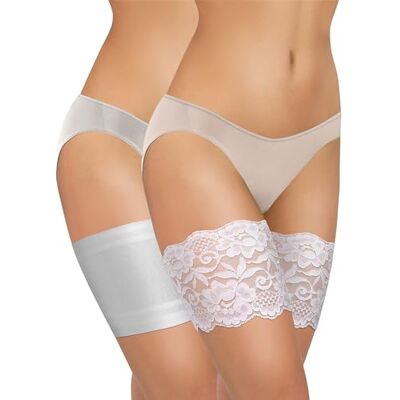 sesto senso 2 Paires Bandes de Cuisses Dentelle et Lisse Protège-Cuisse Elastiques Antidérapant Silicone Bande Blanc 55-60 S - Publicité sesto senso 2 Paires Bandes de Cuisses Dentelle et Lisse Protège-Cuisse Elastiques Antidérapant Silicone Bande Blanc 55-60 S - Publicité