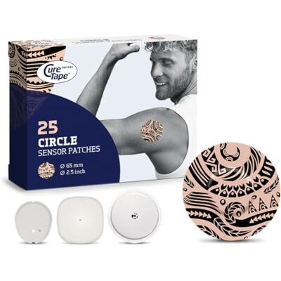CureTape Patches Feestyle Libre 3 Pansements Dexcom G7 Pansements de fixation étanches Lot de 25 Diamètre 65 mm (tatouage) - Publicité CureTape Patches Feestyle Libre 3 Pansements Dexcom G7 Pansements de fixation étanches Lot de 25 Diamètre 65 mm (tatouage) - Publicité