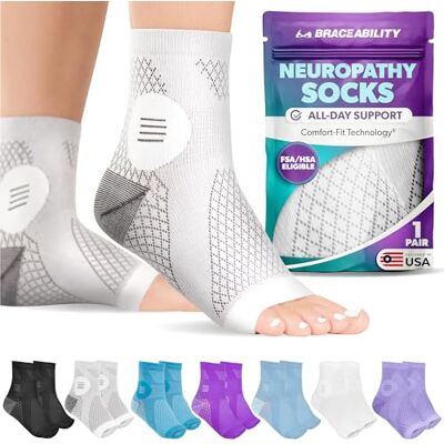 BraceAbility chaussettes de neuropathie périphérique Neurite compression diabétique Toe free Footwear traitement pied, cheville goutte, fasciite plantaire soulagement Stent(XL) - Publicité BraceAbility chaussettes de neuropathie périphérique Neurite compression diabétique Toe free Footwear traitement pied, cheville goutte, fasciite plantaire soulagement Stent(XL) - Publicité