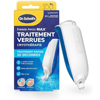 Scholl Traitement verrues Freeze Away MAX mains et pieds par cryothérapie Traite en 10 secondes seulement A partir de 4 ans Spray précis permettant une élimination en toute sécurité - Publicité Scholl Traitement verrues Freeze Away MAX mains et pieds par cryothérapie Traite en 10 secondes seulement A partir de 4 ans Spray précis permettant une élimination en toute sécurité - Publicité