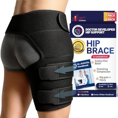 Dr. Arthritis Doctor Developed Stabilizing Hip Support Brace Sciatica Pain Relief, Piriformis Syndrome and Sciatic Nerve Pain Thigh compression, Hamstring compression wrap (Noir, Droit L/XL) - Publicité Dr. Arthritis Doctor Developed Stabilizing Hip Support Brace Sciatica Pain Relief, Piriformis Syndrome and Sciatic Nerve Pain Thigh compression, Hamstring compression wrap (Noir, Droit L/XL) - Publicité