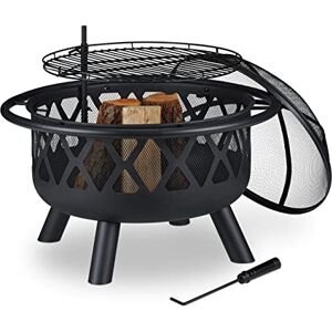 Relaxdays Brasero avec Grillage, avec Protection étincelles & tisonnier, terrasse, D 75 cm, Jardin et terrasse, Noir - Publicité