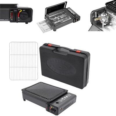 KigerNee Réchaud de camping 2 en 1, barbecue à gaz, set + mallette en aluminium (3,2 kg), grille multifonction portable de 3 kW, allumage piézoélectrique et soupape de sécurité - Publicité KigerNee Réchaud de camping 2 en 1, barbecue à gaz, set + mallette en aluminium (3,2 kg), grille multifonction portable de 3 kW, allumage piézoélectrique et soupape de sécurité - Publicité