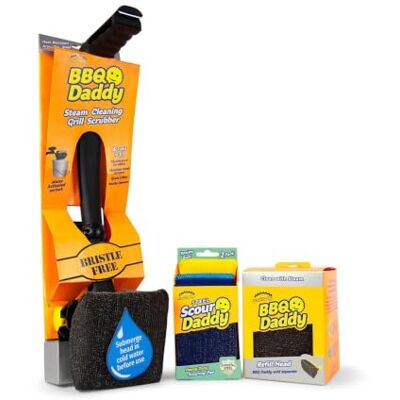 Scrub Daddy BBQ Daddy Kit de nettoyage pour barbecue – Brosse de barbecue sans poils avec recharge + 2 éponges en acier Scour Daddy – Grattoir intégré – Outils de nettoyage de barbecue contrôlés à - Publicité Scrub Daddy BBQ Daddy Kit de nettoyage pour barbecue – Brosse de barbecue sans poils avec recharge + 2 éponges en acier Scour Daddy – Grattoir intégré – Outils de nettoyage de barbecue contrôlés à - Publicité