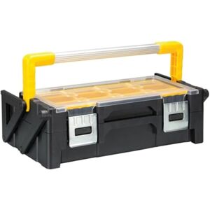 Perel Organiseur à outils, polypropylène, 2 niveaux, avec poignée en aluminium, système cantilever, protection anti-basculement, 18 godets, fermetures métalliques, noir/jaune, 455 x 240 x 140 mm - Publicité Perel Organiseur à outils, polypropylène, 2 niveaux, avec poignée en aluminium, système cantilever, protection anti-basculement, 18 godets, fermetures métalliques, noir/jaune, 455 x 240 x 140 mm - Publicité