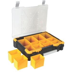 Perel Boîte d’assortiment, mallette de rangement en plastique avec 12 bacs amovibles, couvercle transparent, empilable, poignée et fermetures en aluminium, pour vis écrous clous et petites pièces - Publicité Perel Boîte d’assortiment, mallette de rangement en plastique avec 12 bacs amovibles, couvercle transparent, empilable, poignée et fermetures en aluminium, pour vis écrous clous et petites pièces - Publicité