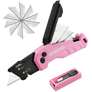 WORKPRO Cutter Professionnel Pliant, Cutter Utilitaire avec Mécanisme de Changement Rapide, 13 Lames SK5 Incluses, Idéal pour Coupe, Rose - Publicité WORKPRO Cutter Professionnel Pliant, Cutter Utilitaire avec Mécanisme de Changement Rapide, 13 Lames SK5 Incluses, Idéal pour Coupe, Rose - Publicité