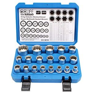 CCLIFE Jeu de 19 douilles multidents 1/2" XZN Jeu de clés à douille 8-32 mm Douilles pour cannelure 6/12 pans - Publicité CCLIFE Jeu de 19 douilles multidents 1/2" XZN Jeu de clés à douille 8-32 mm Douilles pour cannelure 6/12 pans - Publicité