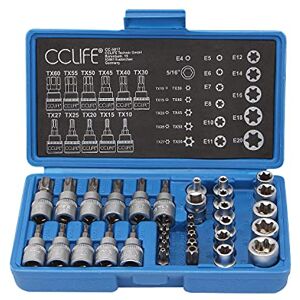 CCLIFE 34 Pièces Coffret douilles torx femelle 3/8" profil E4-E20, Embout torx étoilé profil T10-T60 en Acier S2, Adaptateur 3/8' à 5/16' CR-V Douille Etoile - Publicité CCLIFE 34 Pièces Coffret douilles torx femelle 3/8" profil E4-E20, Embout torx étoilé profil T10-T60 en Acier S2, Adaptateur 3/8' à 5/16' CR-V Douille Etoile - Publicité