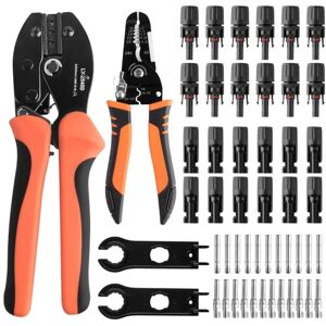 GIPTIME Lot de pinces à sertir solaires pour câble PV de 2,5/4/6 mm², 15 paires de connecteurs de câble, 15 paires de connecteurs mâle/femelle, 1 pince à sertir, 1 pince à dénuder, 2 clés pour connecteur de - Publicité GIPTIME Lot de pinces à sertir solaires pour câble PV de 2,5/4/6 mm², 15 paires de connecteurs de câble, 15 paires de connecteurs mâle/femelle, 1 pince à sertir, 1 pince à dénuder, 2 clés pour connecteur de - Publicité