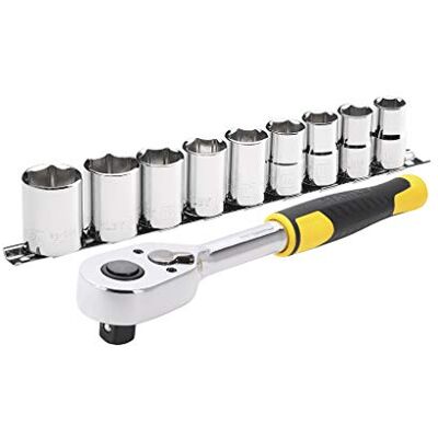 Stanley STMT82671-0 Cliquet 72 Dents – 1/2’’+ 9 Douilles – Angle De Reprise 5° Large Bouton De Déverrouillage En Métal Levier D'Inversion Pour Basculement Rapide Et Sécurisé À Une Main 10 Pièces - Publicité Stanley STMT82671-0 Cliquet 72 Dents – 1/2’’+ 9 Douilles – Angle De Reprise 5° Large Bouton De Déverrouillage En Métal Levier D'Inversion Pour Basculement Rapide Et Sécurisé À Une Main 10 Pièces - Publicité