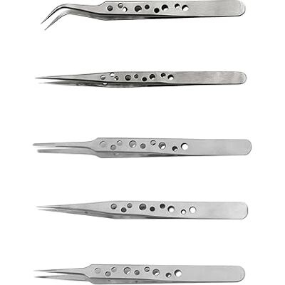 MEMOFYND Lot de 5 pinces antistatiques en acier inoxydable, 4 droites et 1 courbée, avec pointe de précision, pour bijoux et électronique - Publicité MEMOFYND Lot de 5 pinces antistatiques en acier inoxydable, 4 droites et 1 courbée, avec pointe de précision, pour bijoux et électronique - Publicité