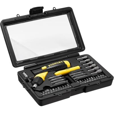 Stanley Coffret 40 Pièces Tournevis à Cliquet et Accessoires Cliquet 3 Positions Réservoir Intégré de 6 Embouts Tournevis Articulé 3 Positions pour Visser en Tout Confort 0-63-038 - Publicité Stanley Coffret 40 Pièces Tournevis à Cliquet et Accessoires Cliquet 3 Positions Réservoir Intégré de 6 Embouts Tournevis Articulé 3 Positions pour Visser en Tout Confort 0-63-038 - Publicité