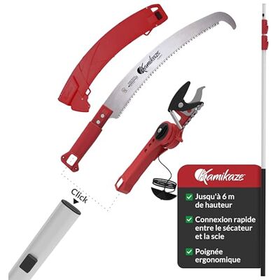 KAMIKAZE PERFORMANCE IN YOUR HANDS Kamikaze Kit d’Élagage en Hauteur 3 en 1 de 6m – Coupe-Branche Télescopique avec Sécateur Télescopique + Scie Télescopique, Tête Rotative, Attache Rapide, Compatible avec Outils Wolf (3 x 2 m) - Publicité KAMIKAZE PERFORMANCE IN YOUR HANDS Kamikaze Kit d’Élagage en Hauteur 3 en 1 de 6m – Coupe-Branche Télescopique avec Sécateur Télescopique + Scie Télescopique, Tête Rotative, Attache Rapide, Compatible avec Outils Wolf (3 x 2 m) - Publicité