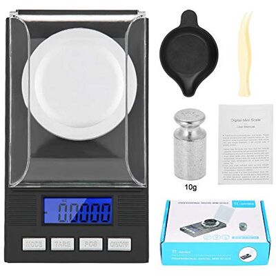Semme Milligramme numérique pour bijoux, mini balance portable à affichage numérique LED haute précision 0,001 g avec poids d'étalonnage, pince à épiler et poêles de pesée (10 g) - Publicité Semme Milligramme numérique pour bijoux, mini balance portable à affichage numérique LED haute précision 0,001 g avec poids d'étalonnage, pince à épiler et poêles de pesée (10 g) - Publicité