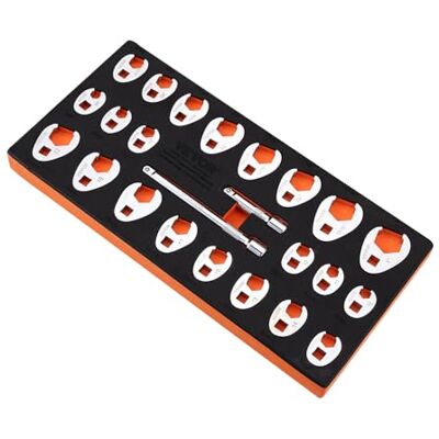 VEVOR Ensemble de Clés à Pattes d’Oie 24PCs Entraînement 3/8", Clé Pied de Biche SAE 3/8"-1" Métrique 10-22 mm, en Acier CR-MO avec Mallette, Compatible avec Clé Dynamométrique, pour Réparation Auto - Publicité VEVOR Ensemble de Clés à Pattes d’Oie 24PCs Entraînement 3/8", Clé Pied de Biche SAE 3/8"-1" Métrique 10-22 mm, en Acier CR-MO avec Mallette, Compatible avec Clé Dynamométrique, pour Réparation Auto - Publicité