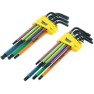 Sabrecut - Poignée douce Extra Long Hexagonal Allen Torx - Couleurs mixées - 18pc - Jeu - Publicité Sabrecut - Poignée douce Extra Long Hexagonal Allen Torx - Couleurs mixées - 18pc - Jeu - Publicité
