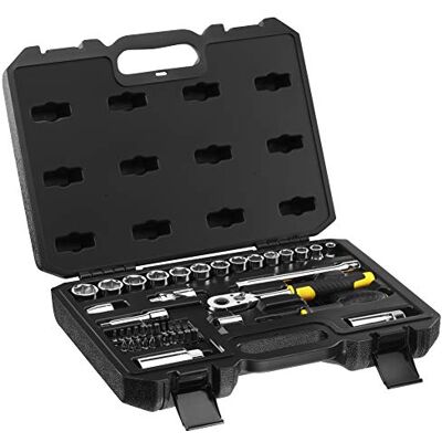 Stanley STMT82829-1 Coffret De Douilles 3/8’’ + Cliquet 72 Dents + Embouts 1/4" Coffret Compact Et Résistant À Attaches En Métal Jeu De 45 Pièces Multicolore - Publicité Stanley STMT82829-1 Coffret De Douilles 3/8’’ + Cliquet 72 Dents + Embouts 1/4" Coffret Compact Et Résistant À Attaches En Métal Jeu De 45 Pièces Multicolore - Publicité