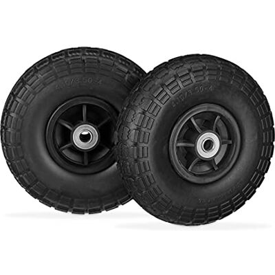 Relaxdays Roue de Diable Set de 2 en Caoutchouc, increvavbles, 260 x 85, 16 mm, 4.1/3.5-4 essieu 150 kg, Noir - Publicité Relaxdays Roue de Diable Set de 2 en Caoutchouc, increvavbles, 260 x 85, 16 mm, 4.1/3.5-4 essieu 150 kg, Noir - Publicité